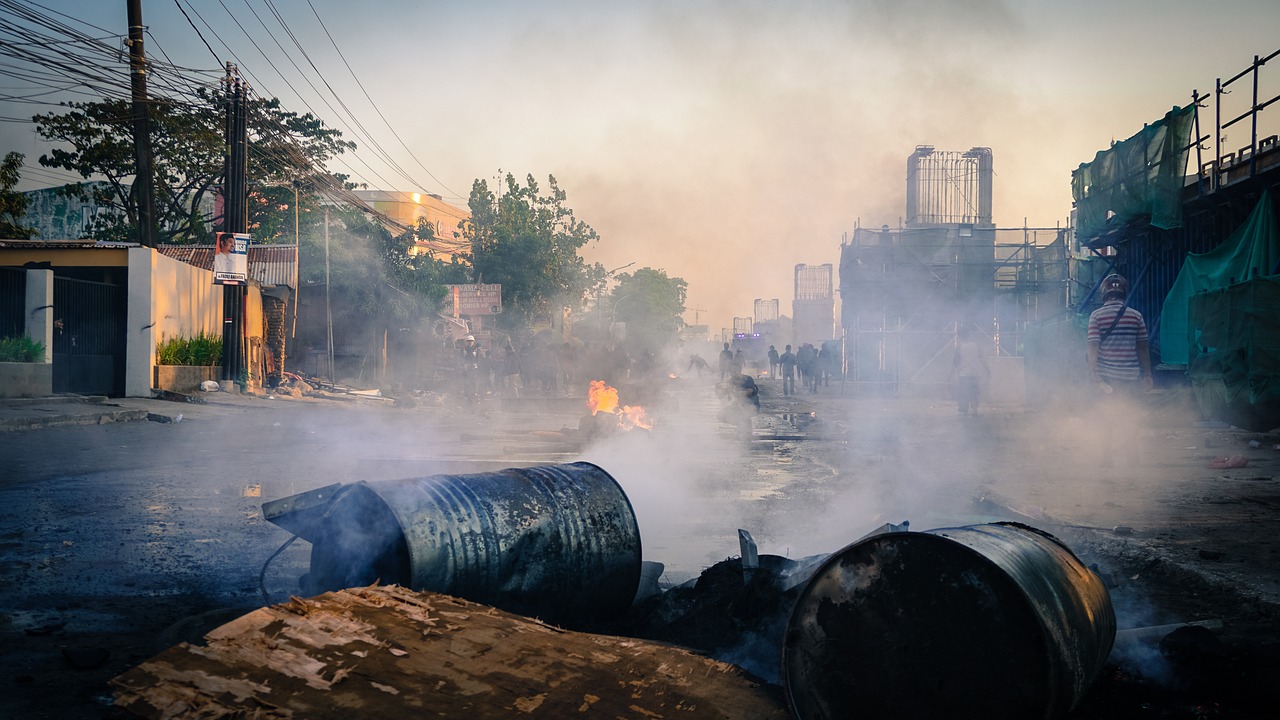 Protest scene with smoke