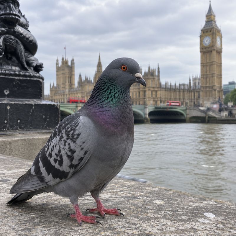 A pigeon on a riverside wall with Big Ben behind it